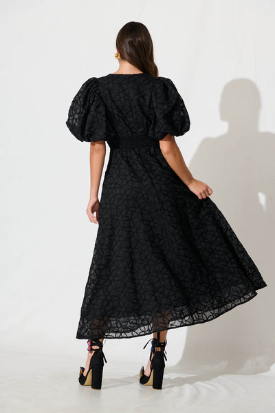 Countess Maxi Dress In Black Embroidered Organza