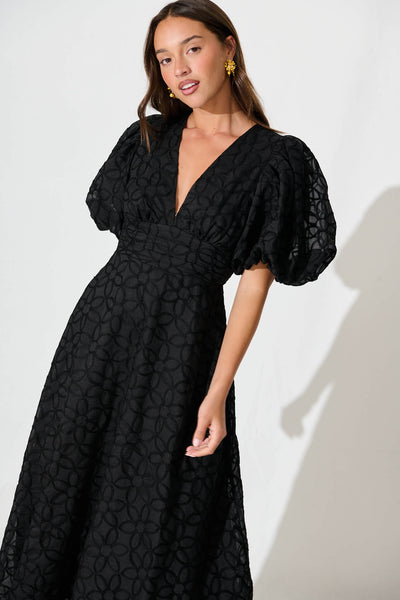 Countess Maxi Dress In Black Embroidered Organza