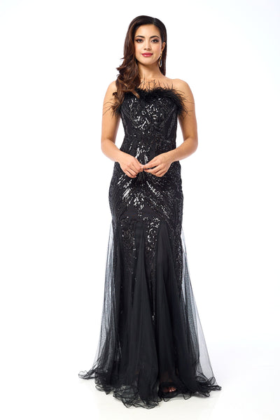 Renisa - Black Bandeau Sequin Maxi Dress