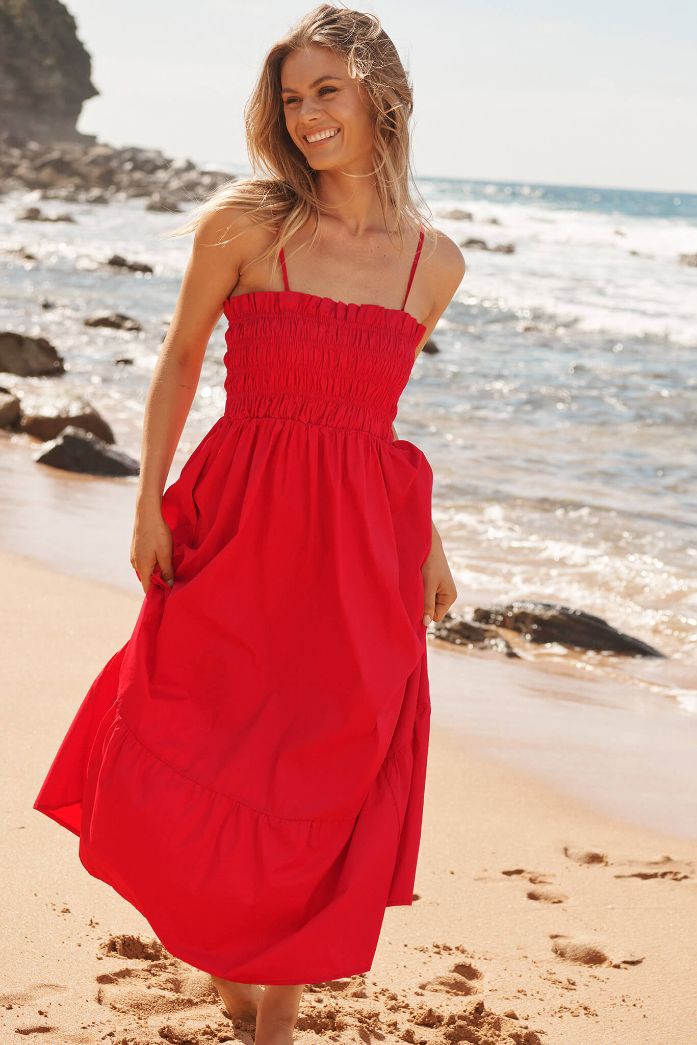 Santos Maxi Sundress in Red Cotton