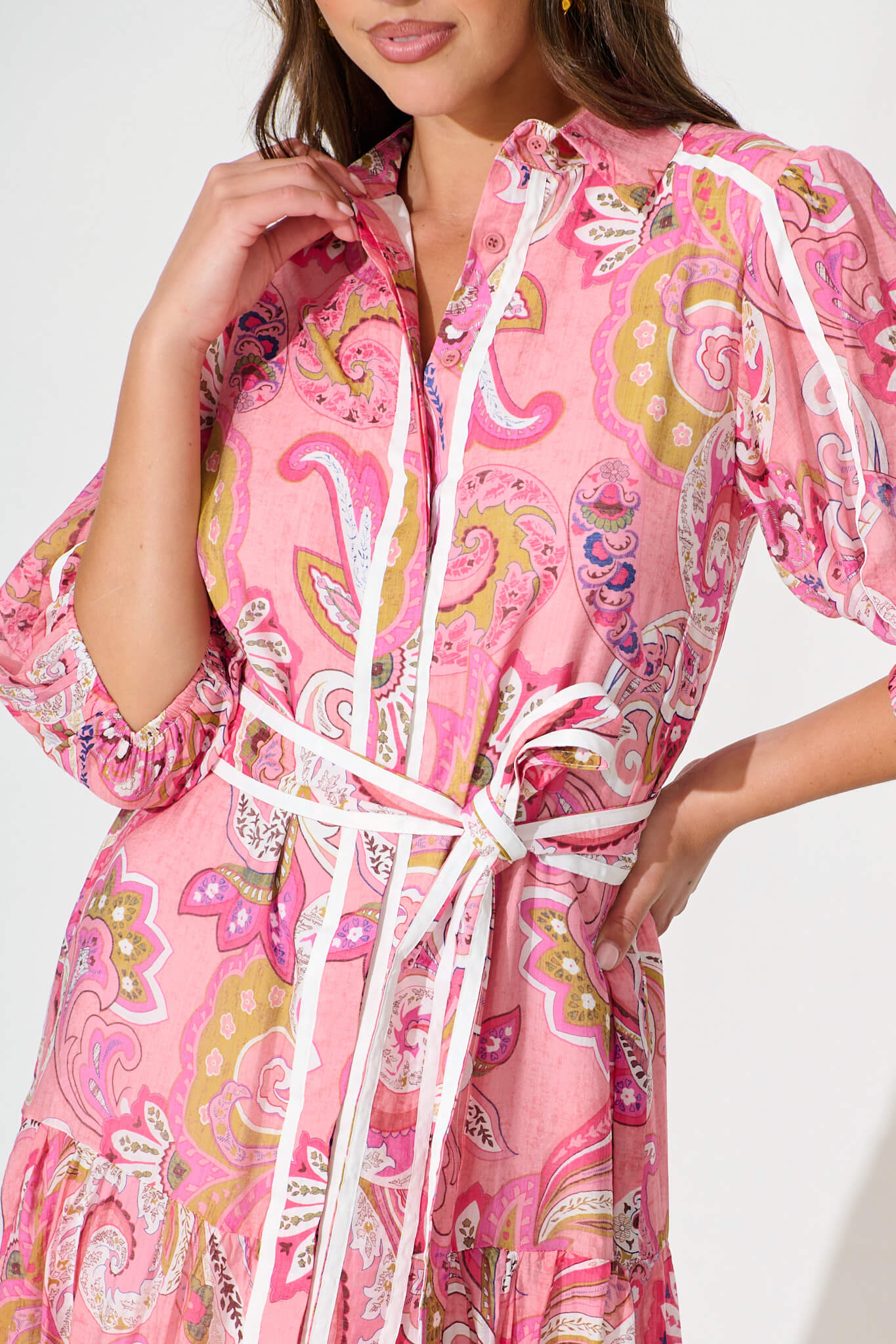 Dion Maxi Shirt Dress In Multi Pink Print