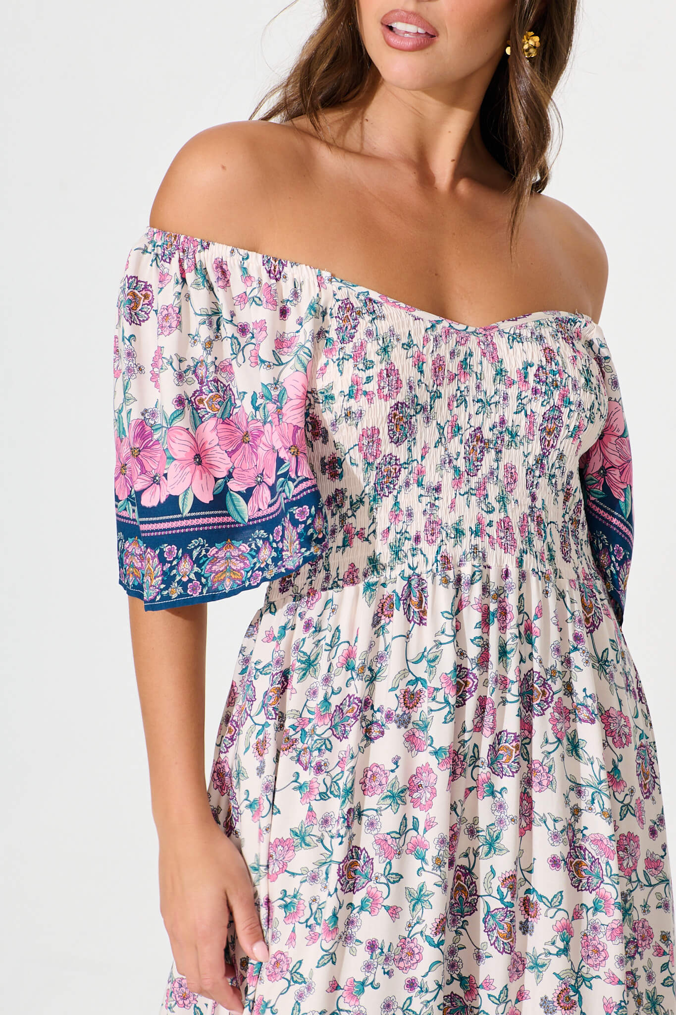 Carmella Maxi Dress in Pink and Blue Floral