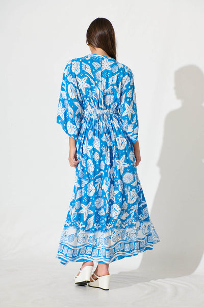 Break Free Maxi Dress In Blue and White Shell Print