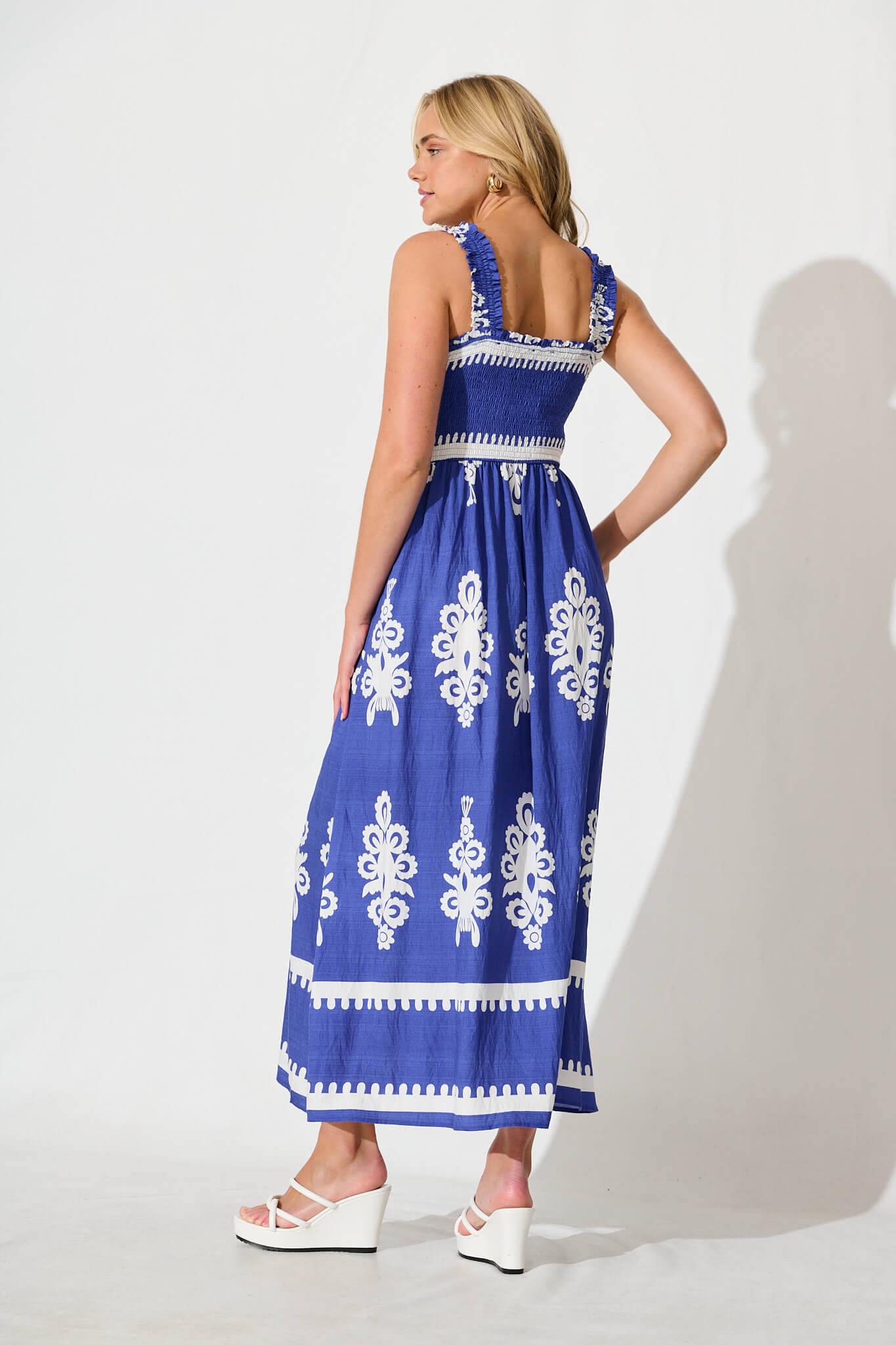 Evanston Maxi Dress In Blue With White Print