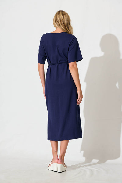 Ahreana Midi Dress in Navy Cotton