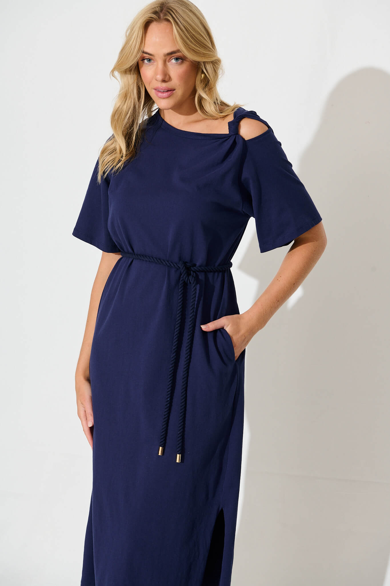 Ahreana Midi Dress in Navy Cotton