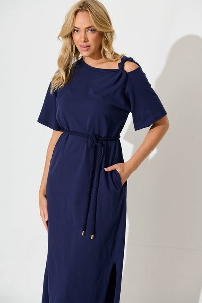 Ahreana Midi Dress in Navy Cotton