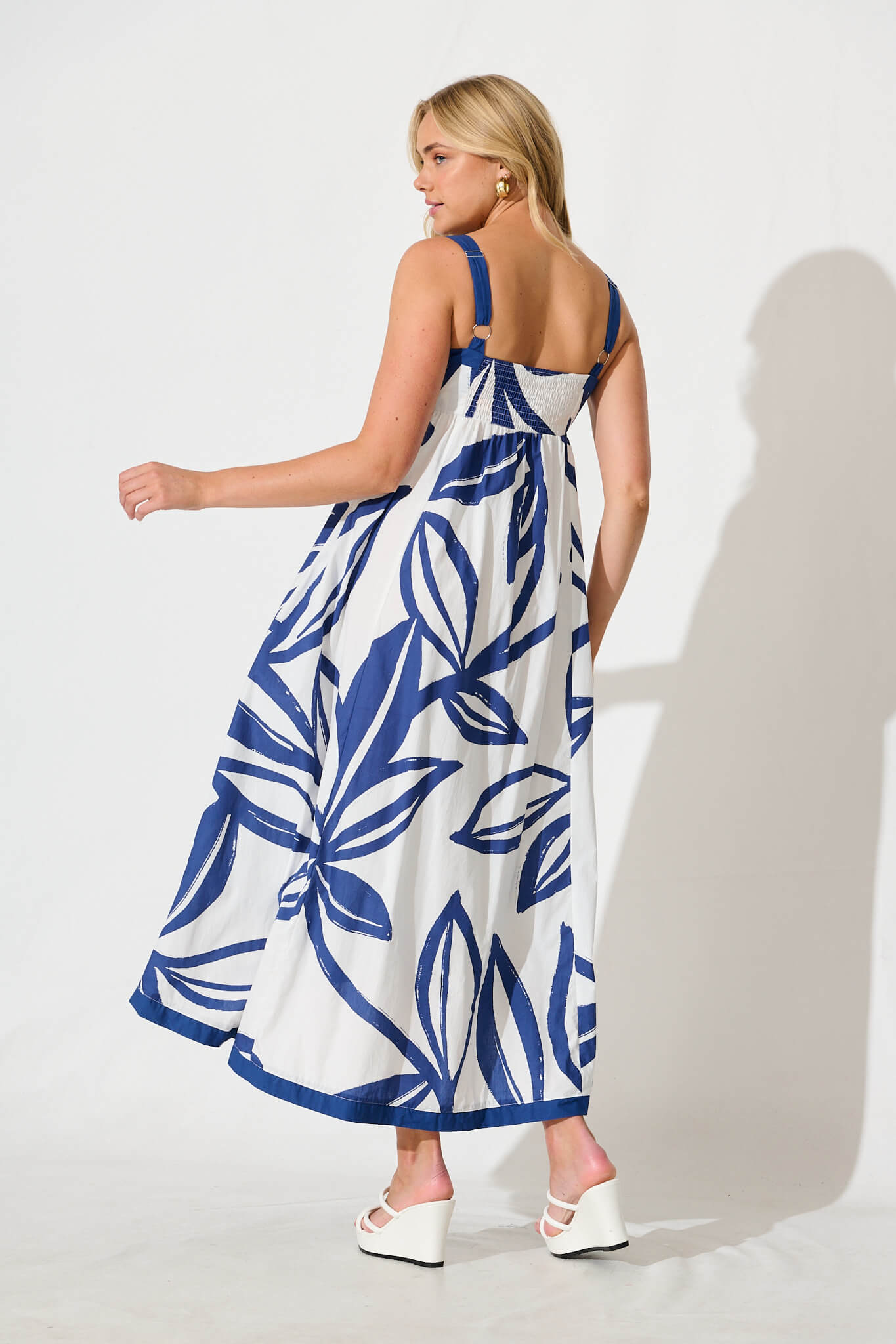 Liandra Maxi Sundress in Blue and White Cotton
