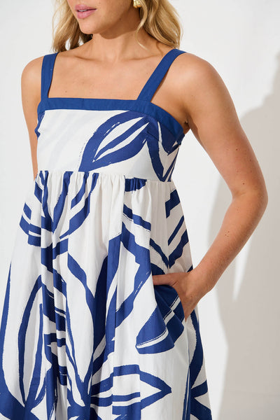 Liandra Maxi Sundress in Blue and White Cotton