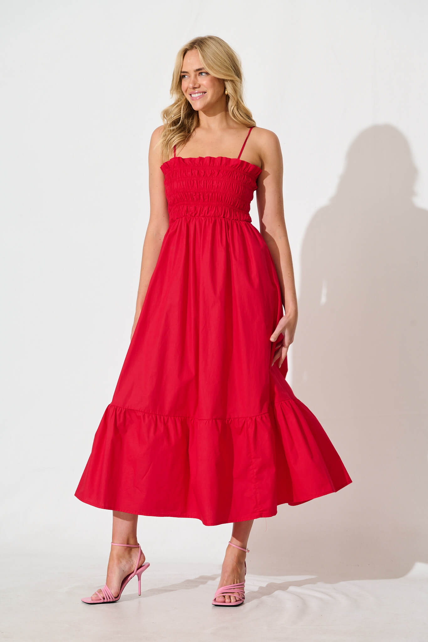 Santos Maxi Sundress in Red Cotton