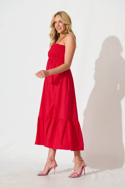 Santos Maxi Sundress in Red Cotton