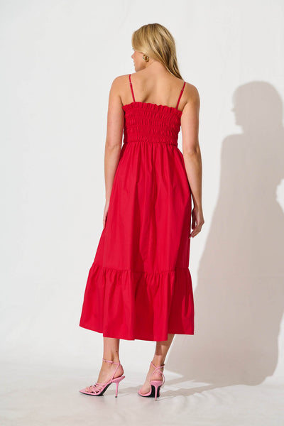 Santos Maxi Sundress in Red Cotton