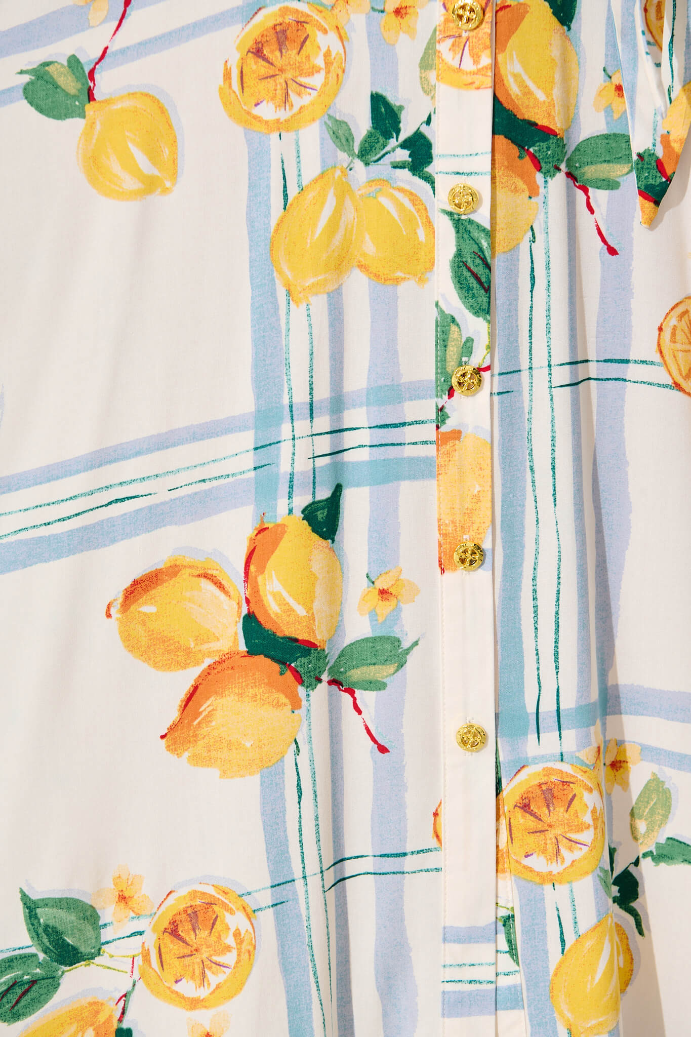 Bellarosa Maxi Shirt Dress in Ivory with Lemon and Blue Print