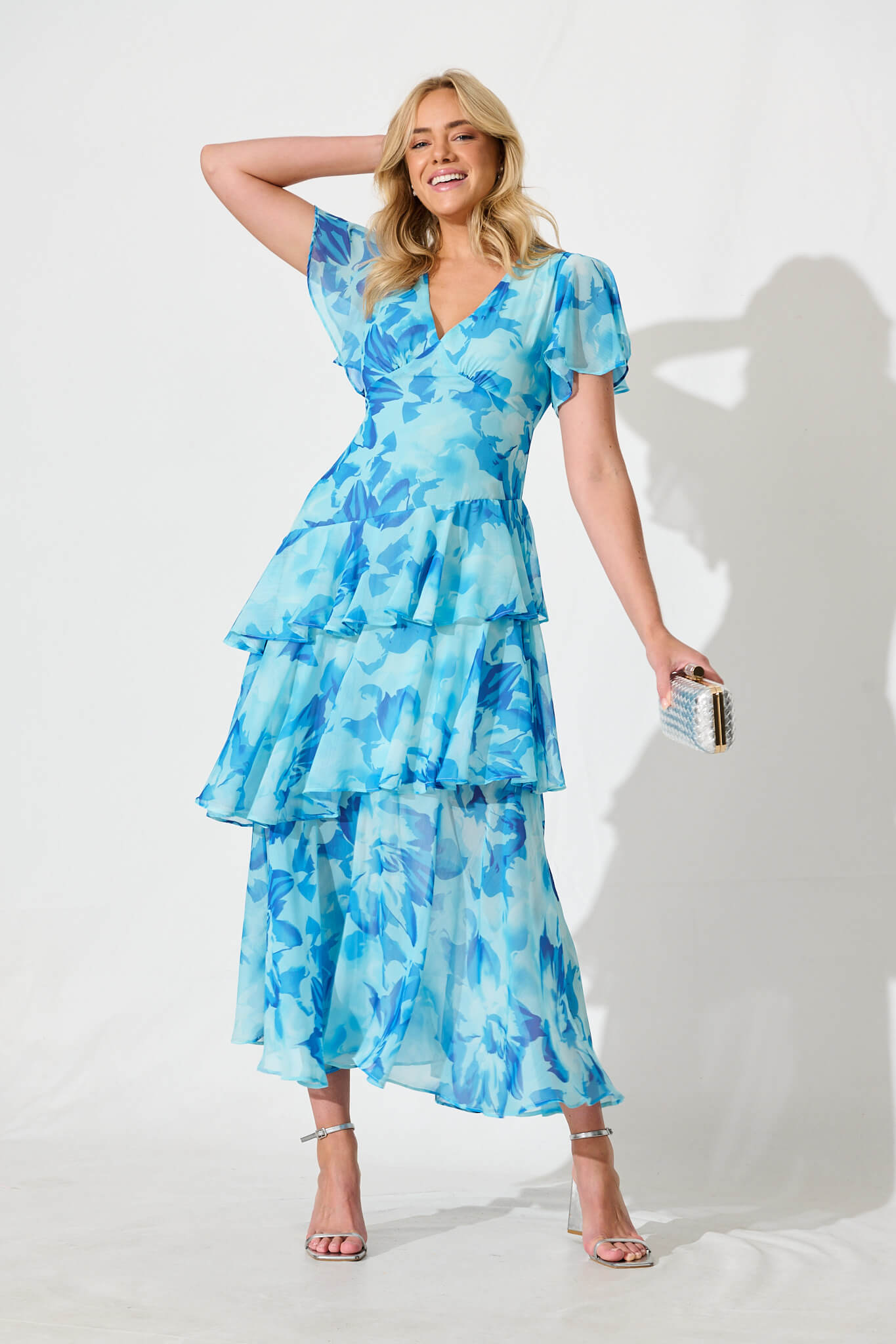 Kaela Maxi Dress Blue Watercolour Chiffon
