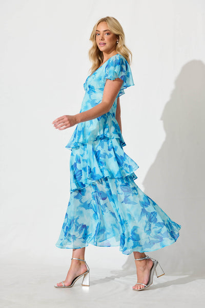 Kaela Maxi Dress Blue Watercolour Chiffon