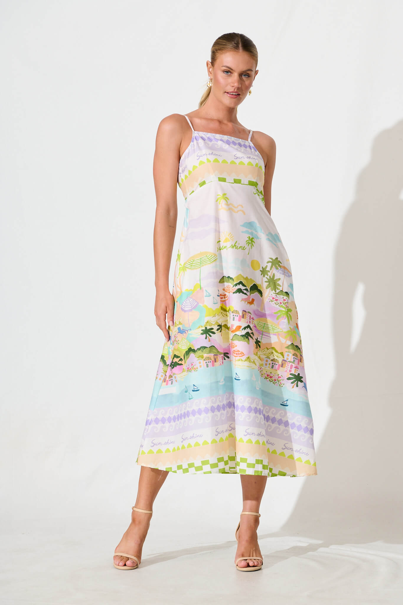 Kailana Maxi Sundress in Tropical Border Print Cotton