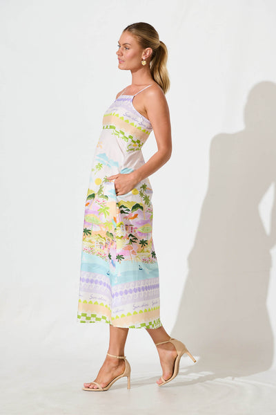 Kailana Maxi Sundress in Tropical Border Print Cotton