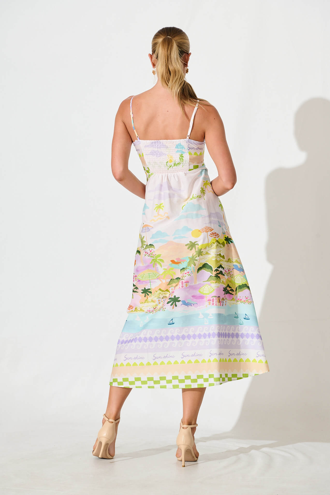 Kailana Maxi Sundress in Tropical Border Print Cotton