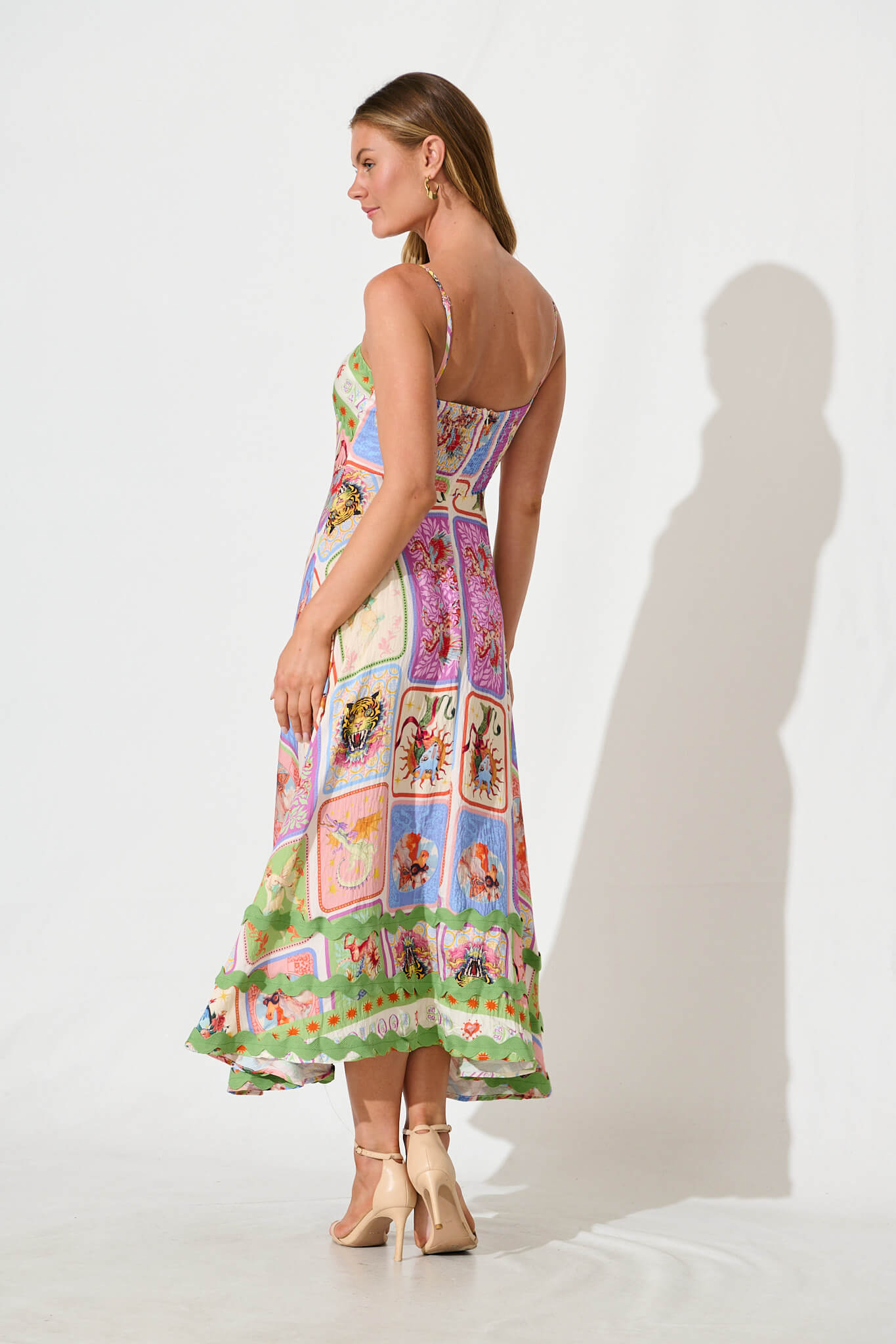 Love Poet Maxi Dress In Cream With Multi Print And Ric Rac