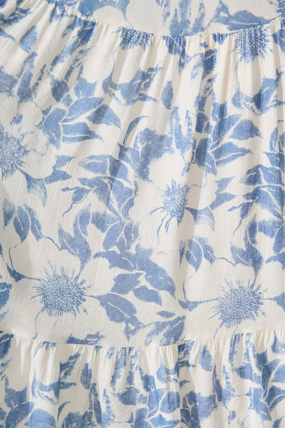 Chavira Maxi Dress in White with Blue Flower