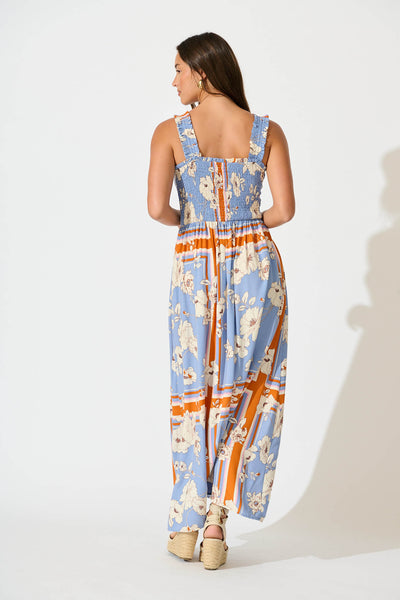 Evanston Maxi Dress In Blue with Cream Flower