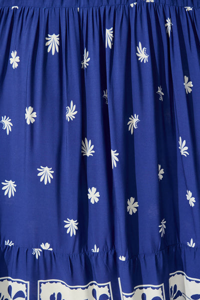 Adler Maxi Sundress in Blue with White Border Print Ric Rac