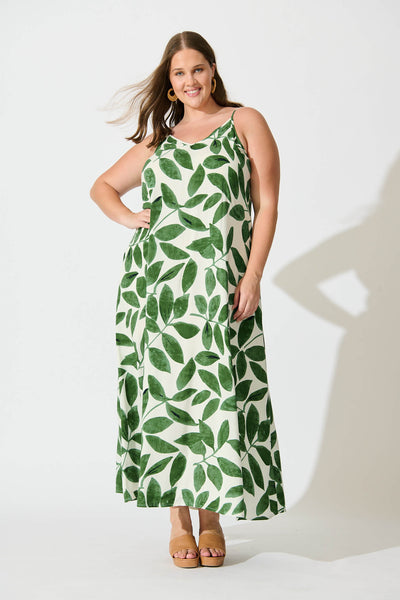No Scrubs Maxi Dress In Cream With Green Leaf Print