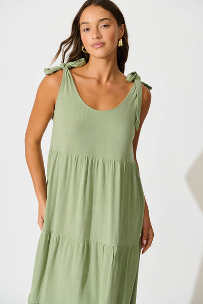 Estefani Maxi Sundress in Khaki Linen Blend