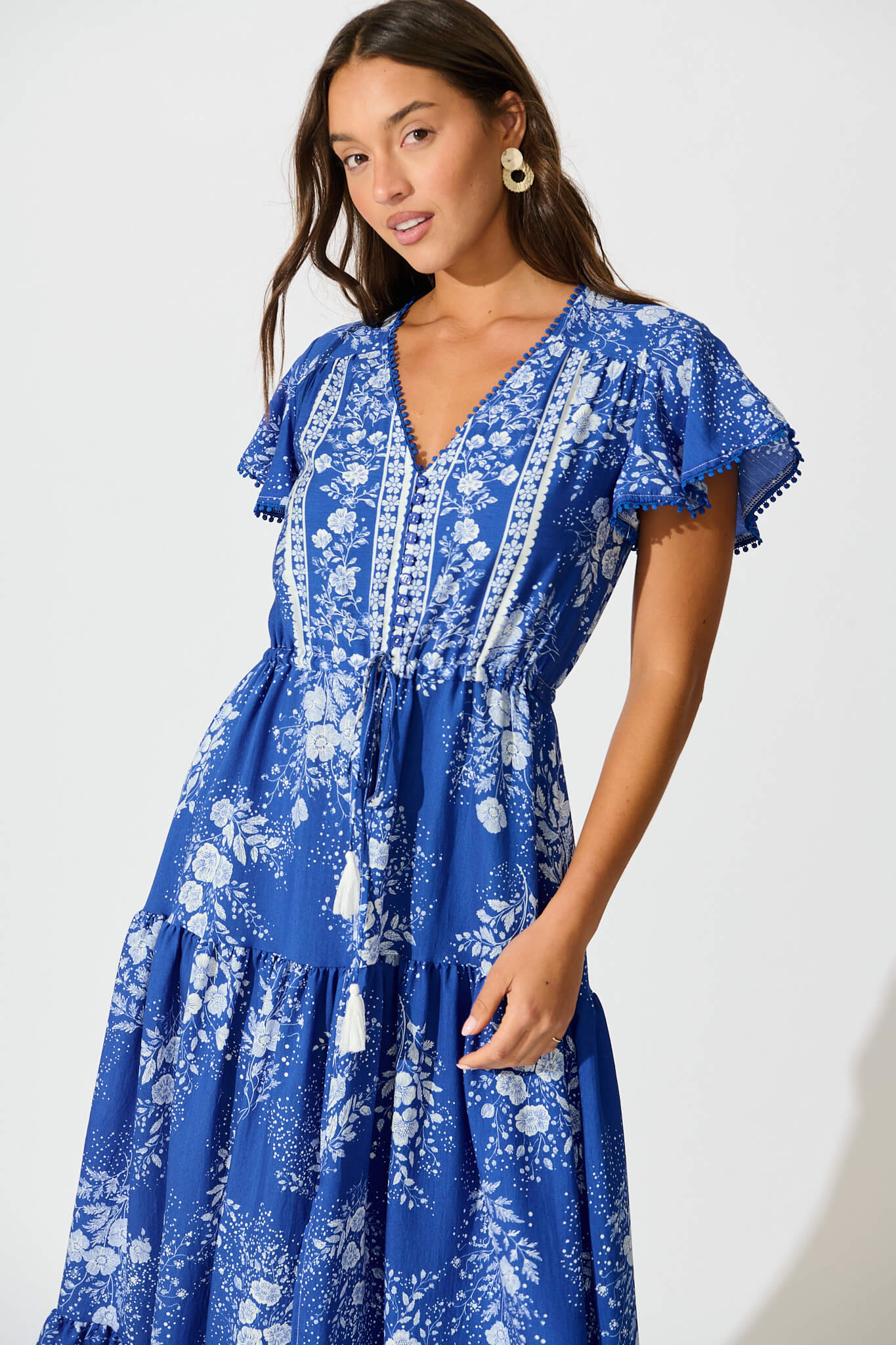 Alice Maxi Dress in Blue with White Floral