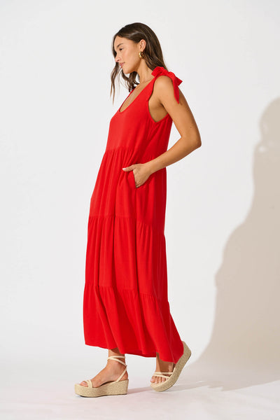 Estefani Maxi Sundress in Red Linen Blend