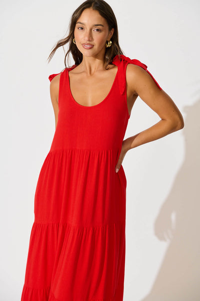 Estefani Maxi Sundress in Red Linen Blend