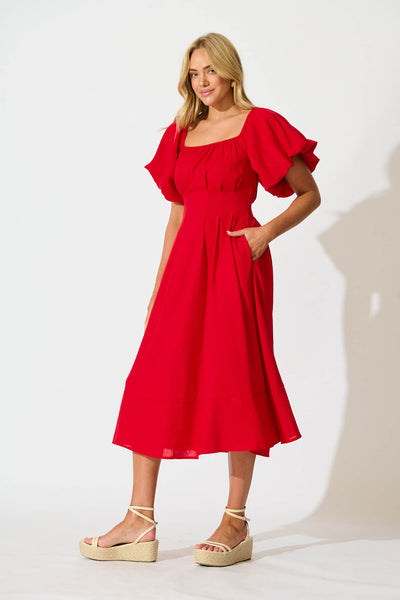 Wintour Maxi Dress In Red Linen Blend