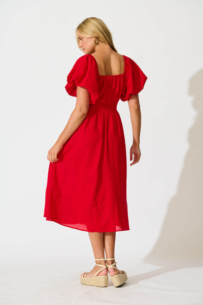 Wintour Maxi Dress In Red Linen Blend