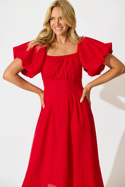 Wintour Maxi Dress In Red Linen Blend