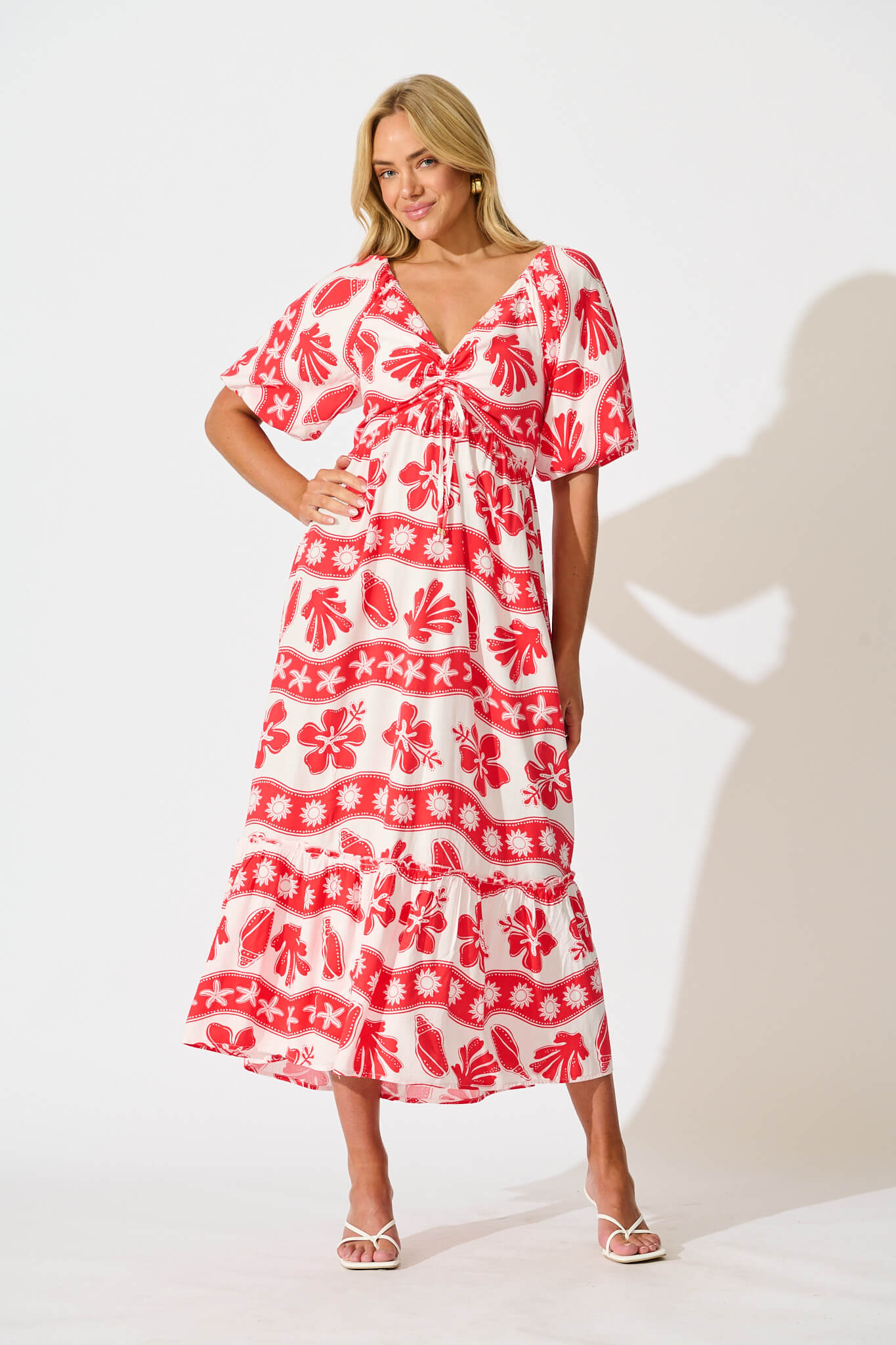 Coverdale Maxi Dress in Red with White Print
