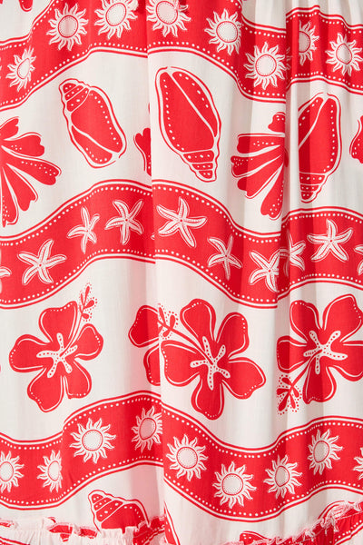 Coverdale Maxi Dress in Red with White Print