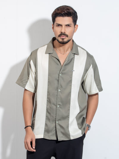 Olive off white thread design Tencel Linen havana shirt