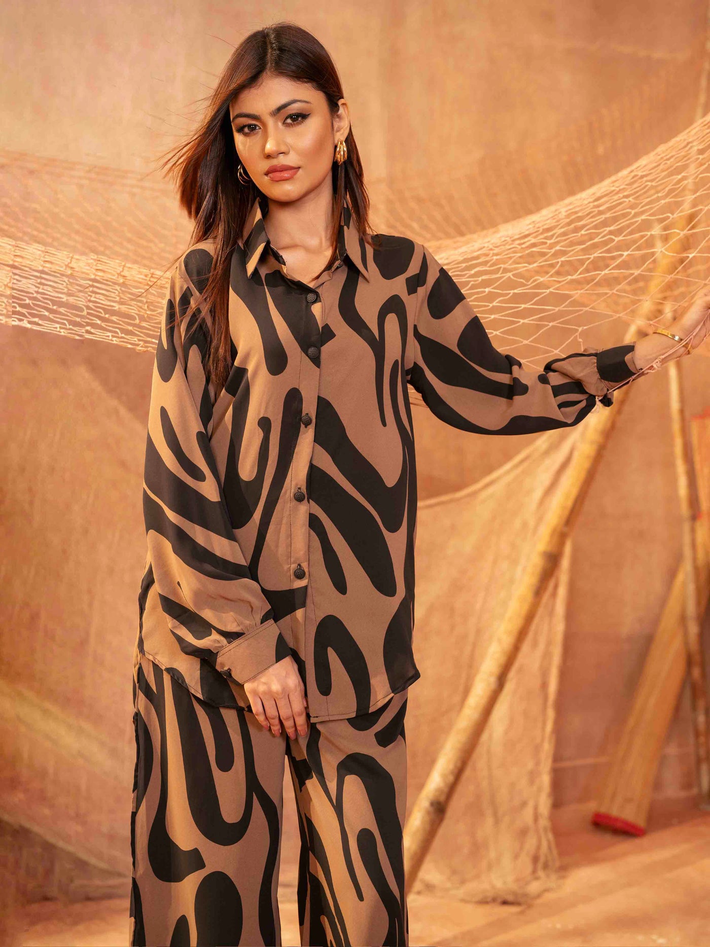 Chocolate Black Printed Female Co-Ord Set