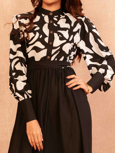 Black With White Printed Gown