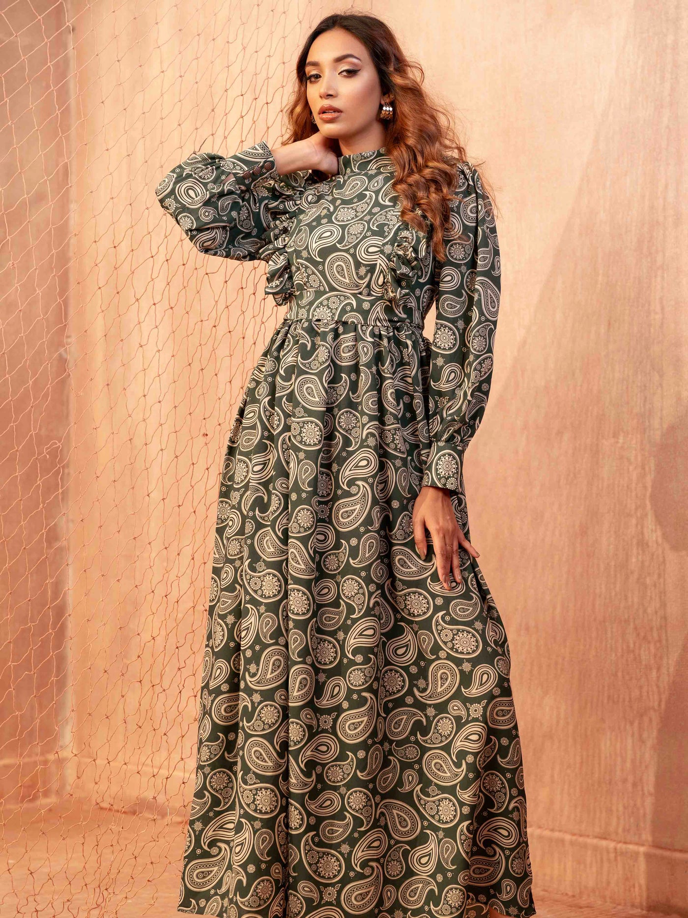 Green Sankha Printed Long Gown