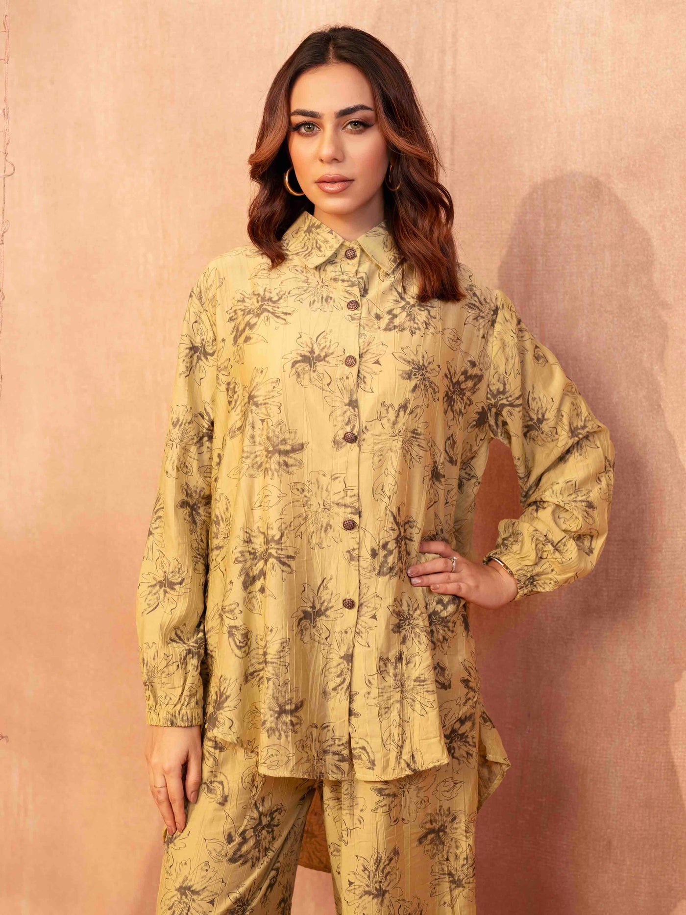 Moss green Floral Printed Female Co-Ord Set