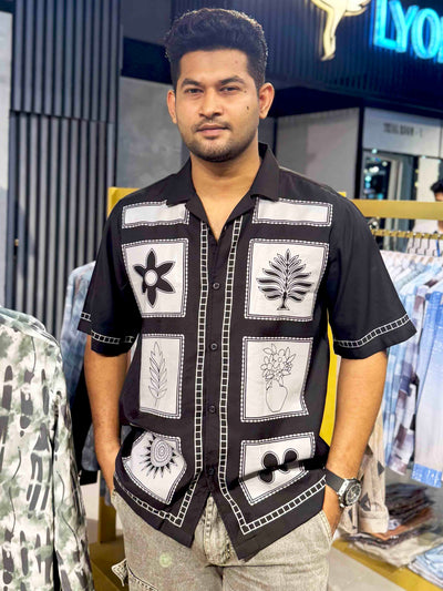 Black Block Flower printed havana shirt