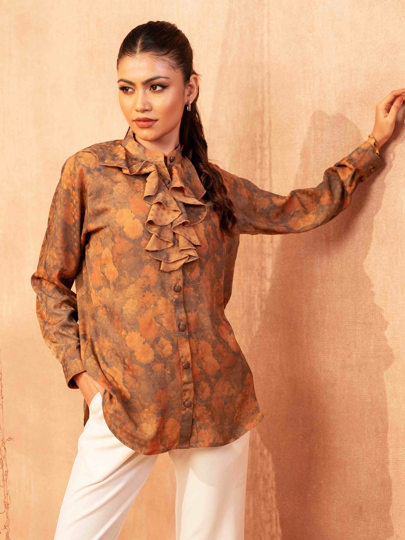 Burnt orange Gray printed Female Exclusive shirt