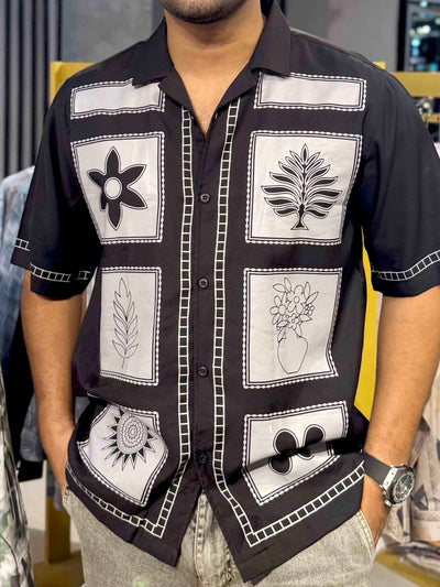 Black Block Flower printed havana shirt
