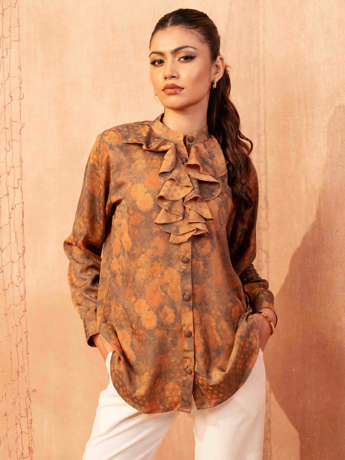 Burnt orange Gray printed Female Exclusive shirt