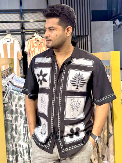 Black Block Flower printed havana shirt