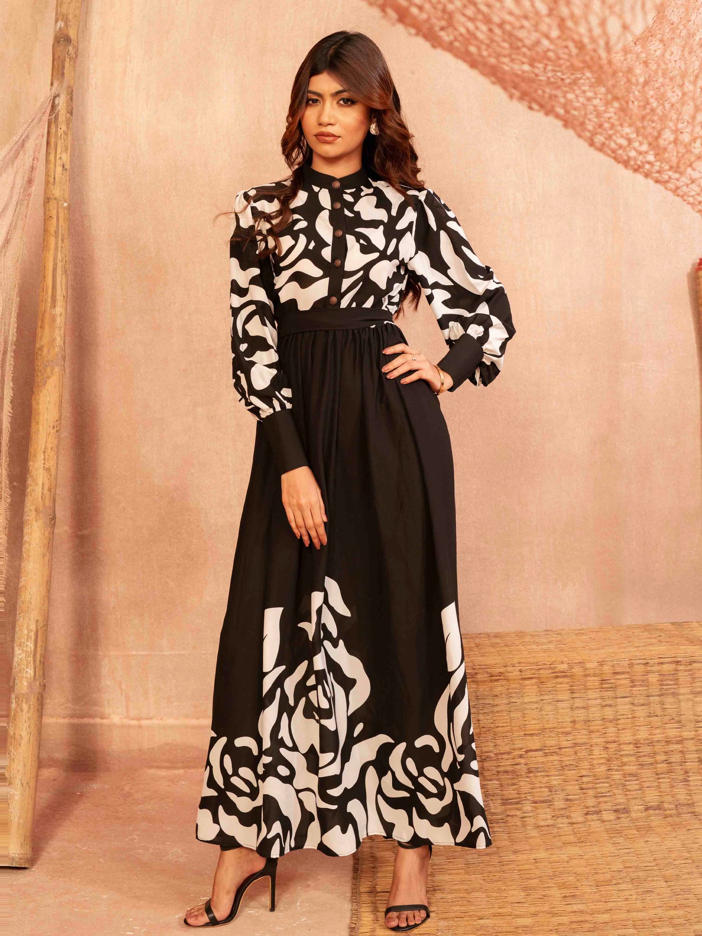 Black With White Printed Gown
