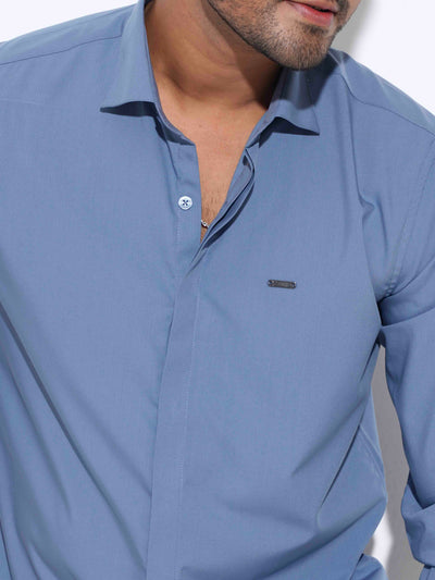 Sky color plated solid full sleeve shirt