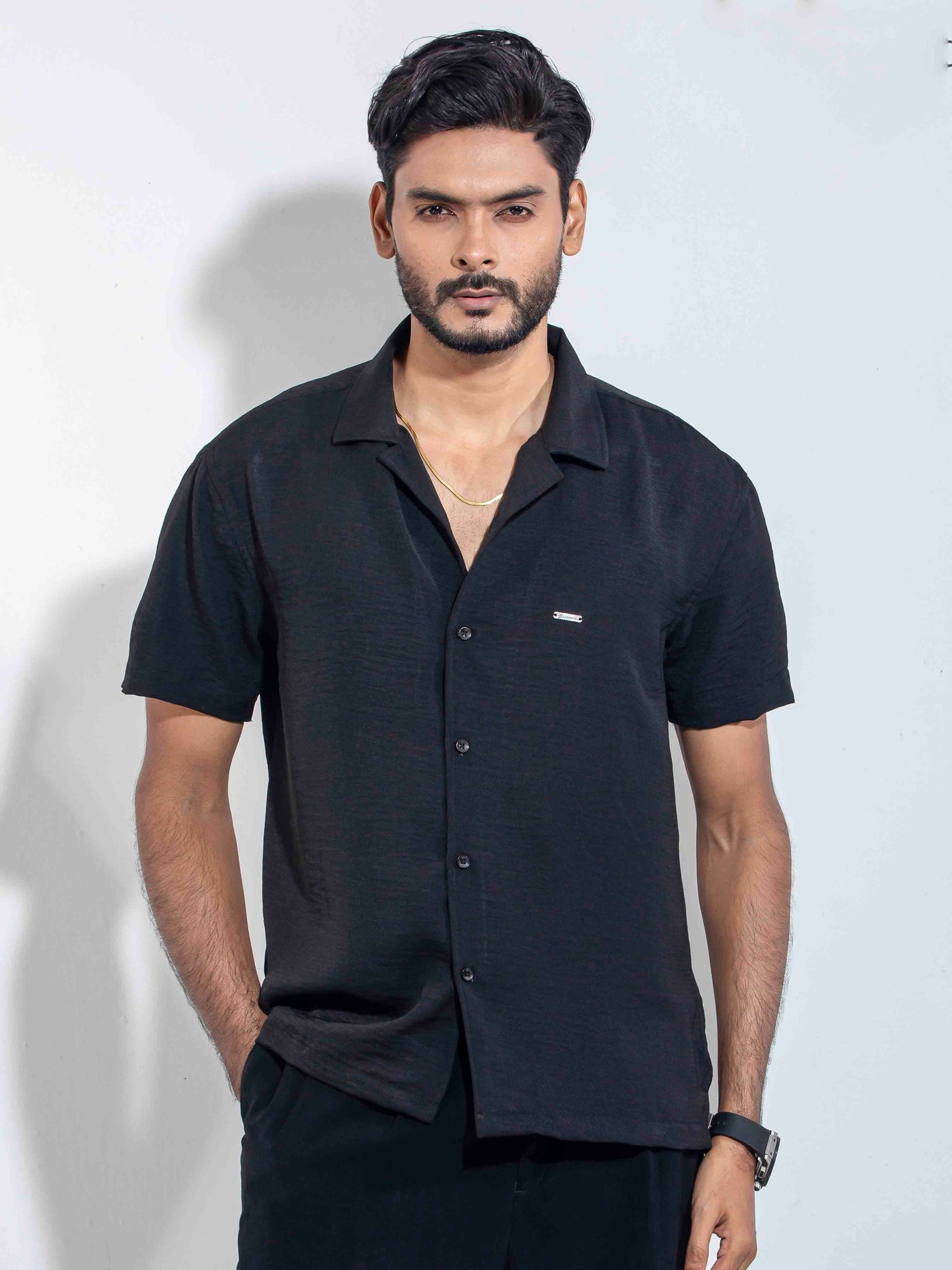 Black solid Viscos Havana Shirt