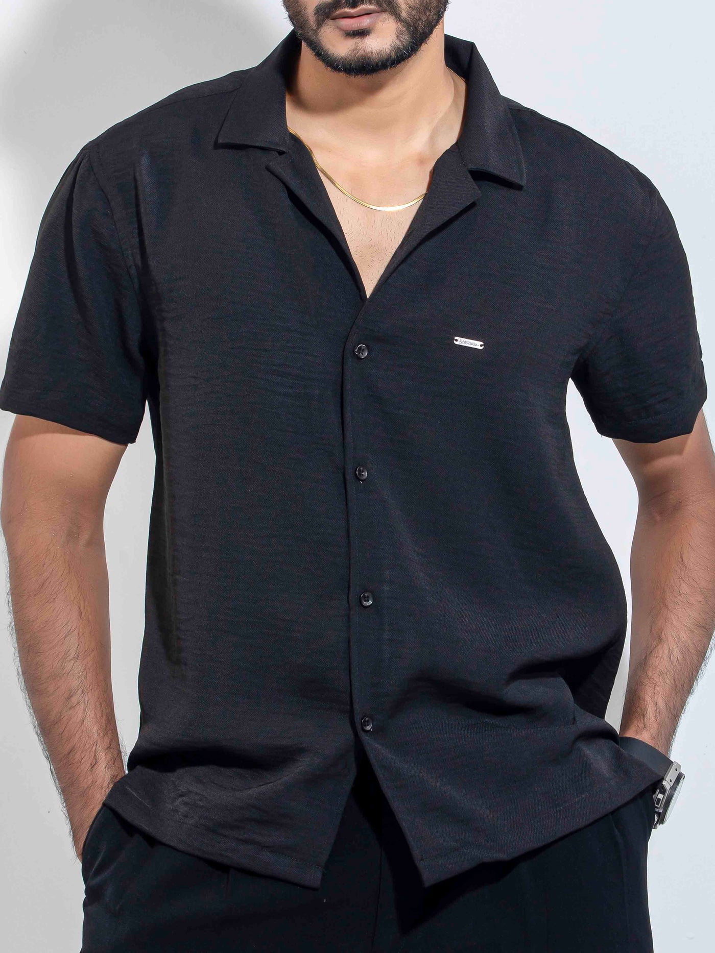 Black solid Viscos Havana Shirt